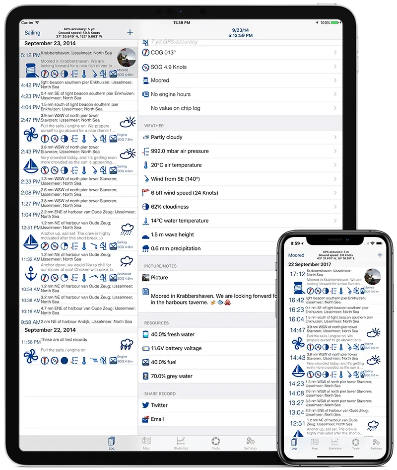 iPad / iPhone en overzicht logboek records