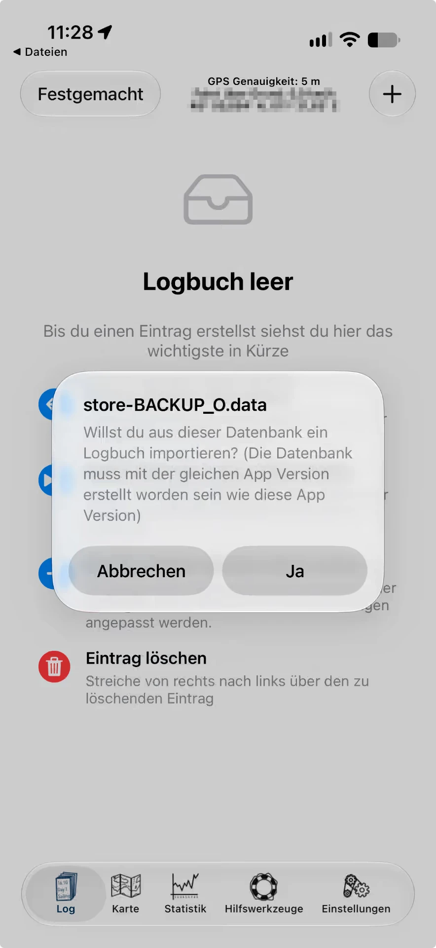 Importing the SQLite database: confirmation on iOS and the “Import SQLite database” menu on Android — iOS, Hell
