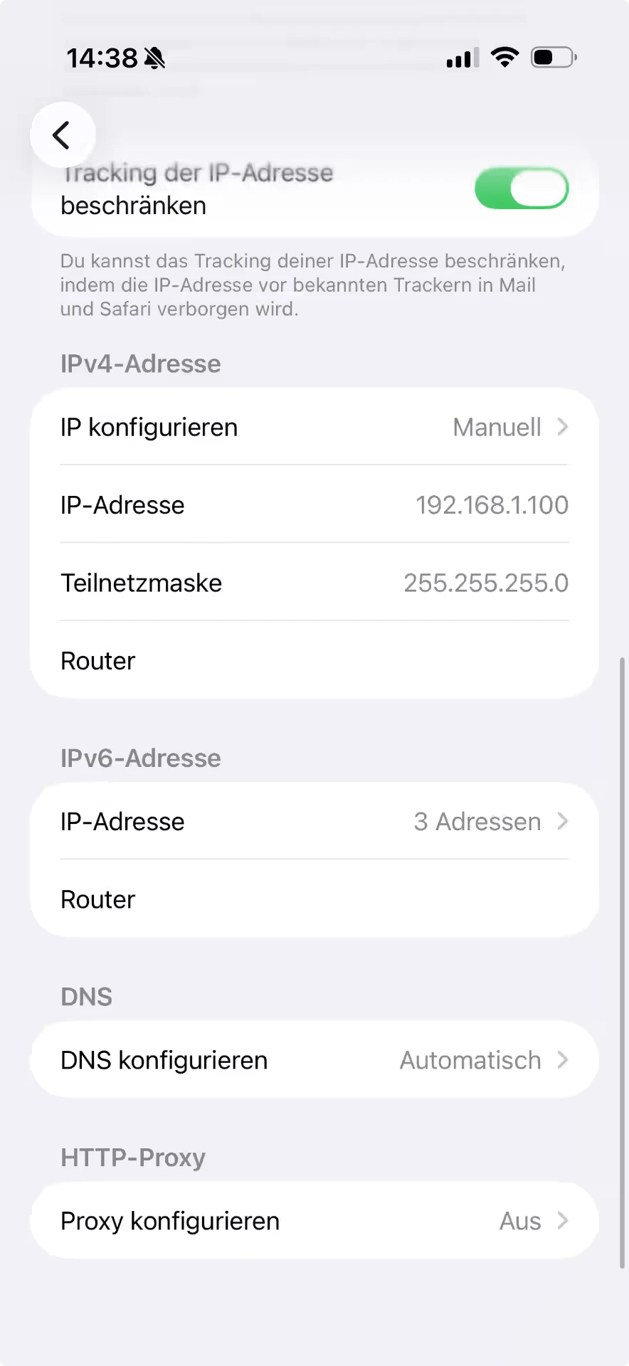 Manuelle IP-Konfiguration in den iOS-WLAN-Einstellungen — iOS, Hell