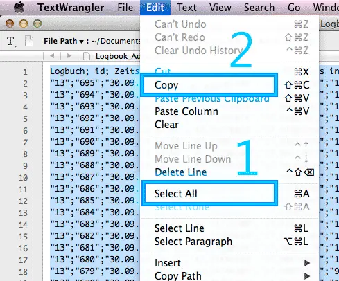 Sailing logbook: select and copy data