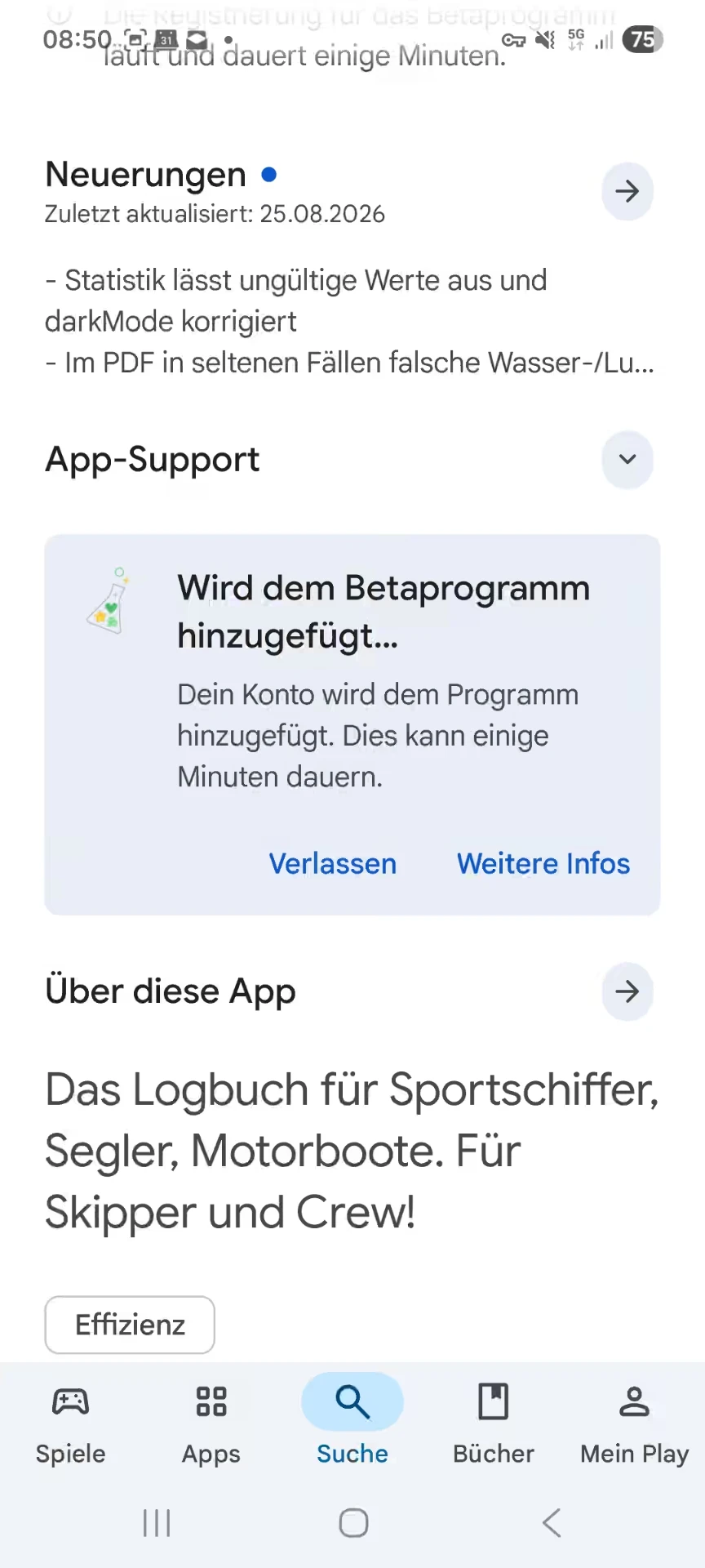 Im Google Play Store: „Wird dem Betaprogramm hinzugefügt …“ — die Anmeldung wird verarbeitet — Android, Hell