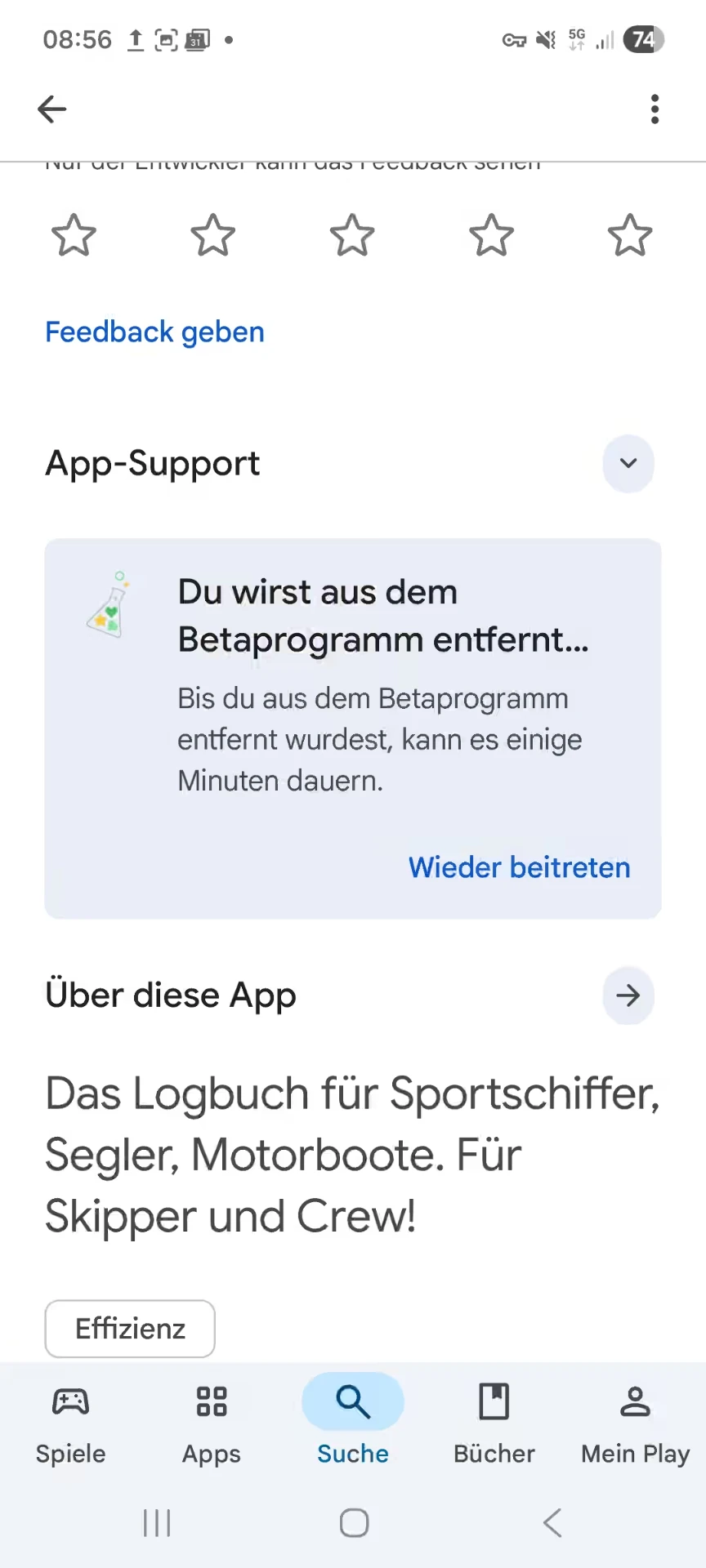 Im Google Play Store wird der Austritt bestätigt: „Du wirst aus dem Betaprogramm entfernt …“ — Android, Hell