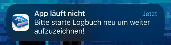 Screenshot Mitteilung nicht laufende Logbuch App