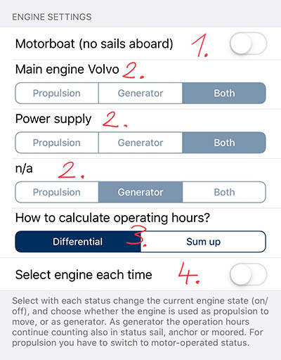 Settings related to engines